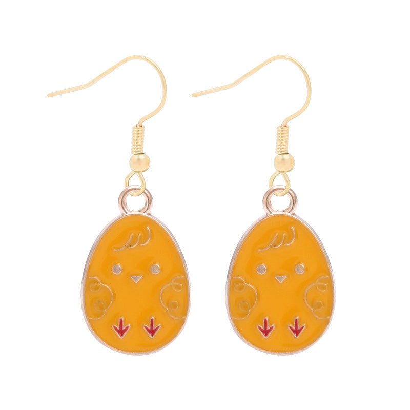 Wholesale Easter Egg Alloy Color Oil Dropping Wave Pendant Spring Carnival Party Earrings